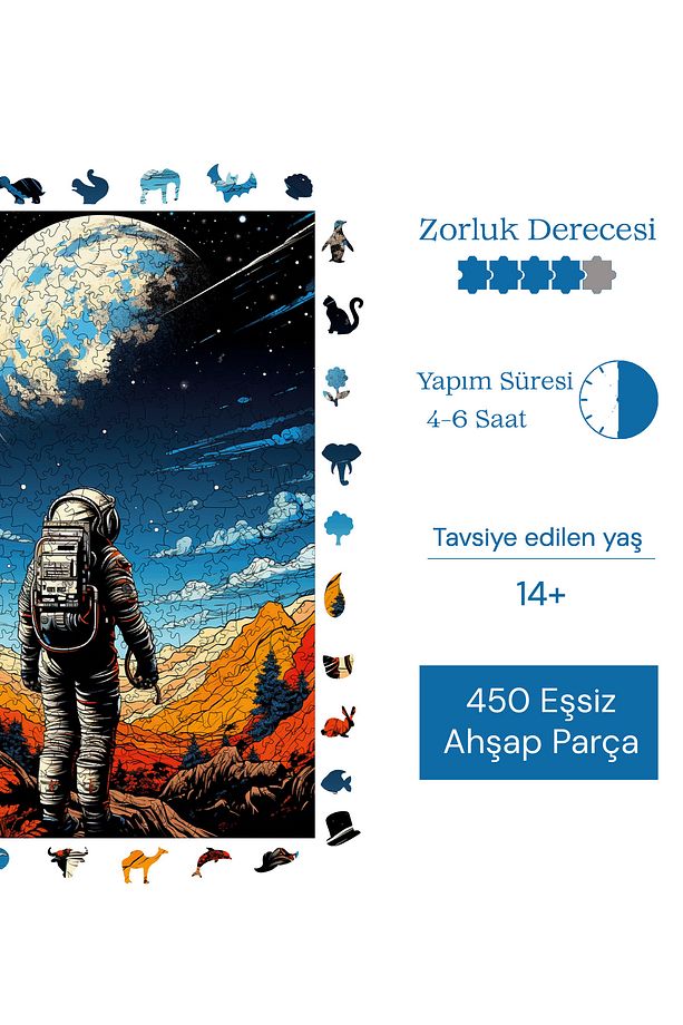 Ahşap Puzzle Uzay Yolcusu Benzersiz Parçalı Yapboz 450 Parça Yapıştırıcı Folyo Dahil 29x39 Cm R1-02 - 7