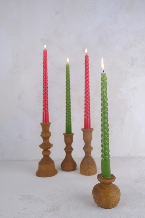 4 Lü Ahşap Şamdan Seti, Dekoratif Şamdan - 6