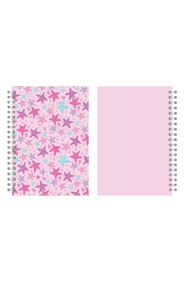 Star Patterned Striped School Notebook - 160 Sheets with Spiral - A5 Size