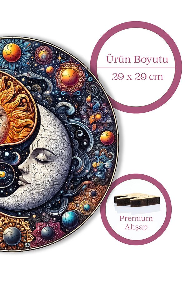 Ahşap Puzzle Güneş Ve Ayın Dansı Benzersiz Parçalı Yapboz 252 Parça 29x29 Cm A1-06 - 6