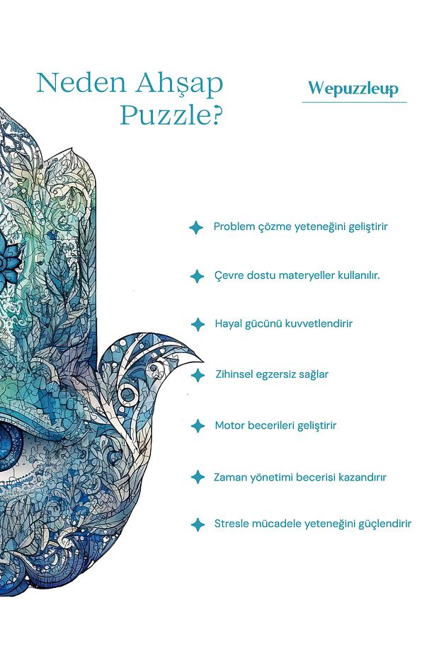 Ahşap Puzzle Hamsa Benzersiz Parçalı Yapboz 230 Parça Yapıştırıcı Folyo Dahil 28x34 Cm Wz-01 - 8