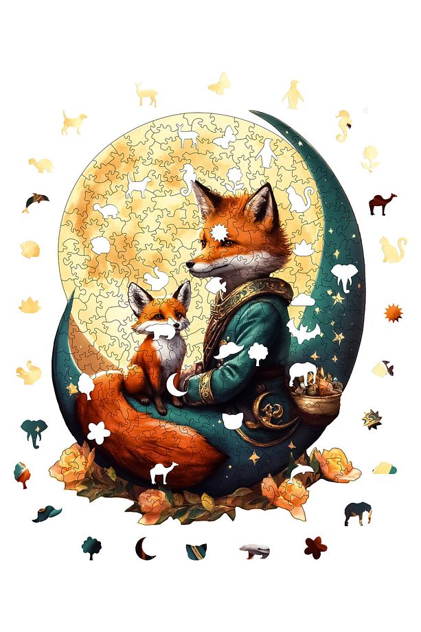 Ahşap Puzzle Tilki Ve Ayın Dansı Benzersiz Parçalı Yapboz 320 Parça 29x38 Cm Wz-02 - 4