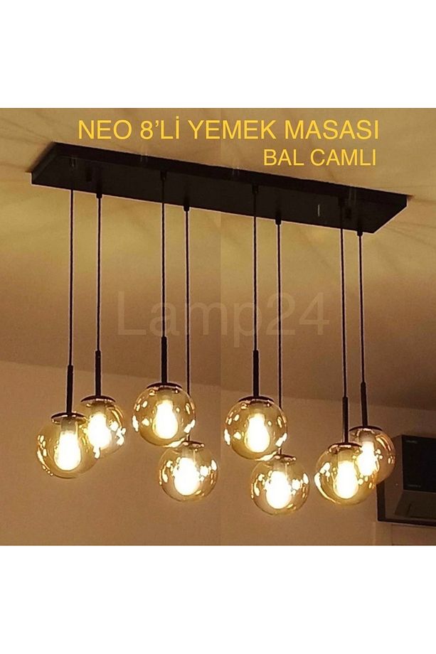 NEO SERİSİ 8’Lİ BAL CAMLI YEMEK MASASI AVİZESİ - ÇUBUKLU MODEL - 1