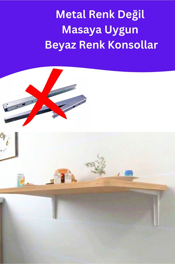 Zeytin Ahşap Desenli Duvara Monte Kırma Katlanır Yemek Çalışma ve Mutfak Masası - 4