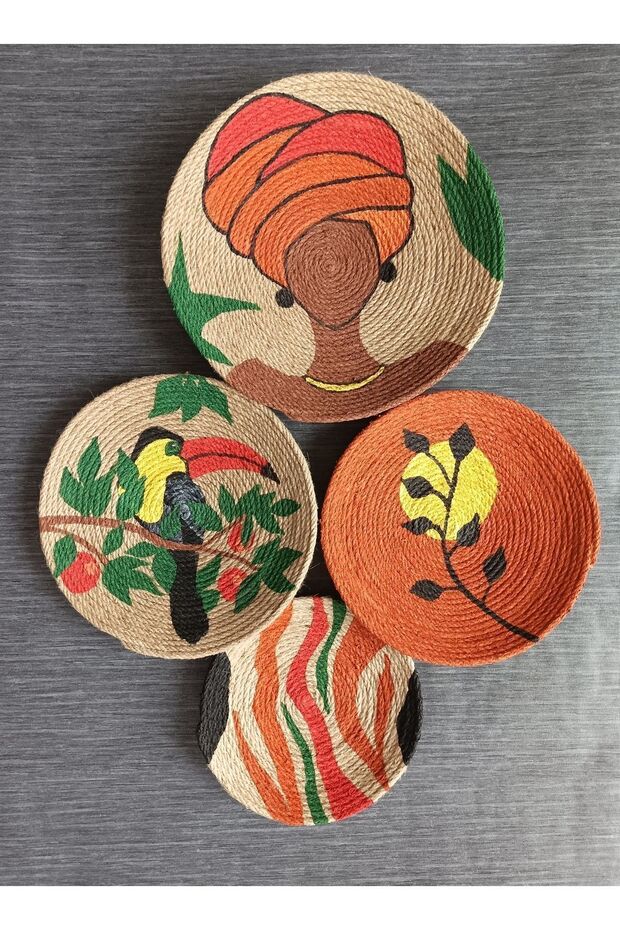 El Yapımı Afrikan Tabak Etnik Hasır Tabak Seti Bohem Duvar Dekoru Afrika Tabak - 1