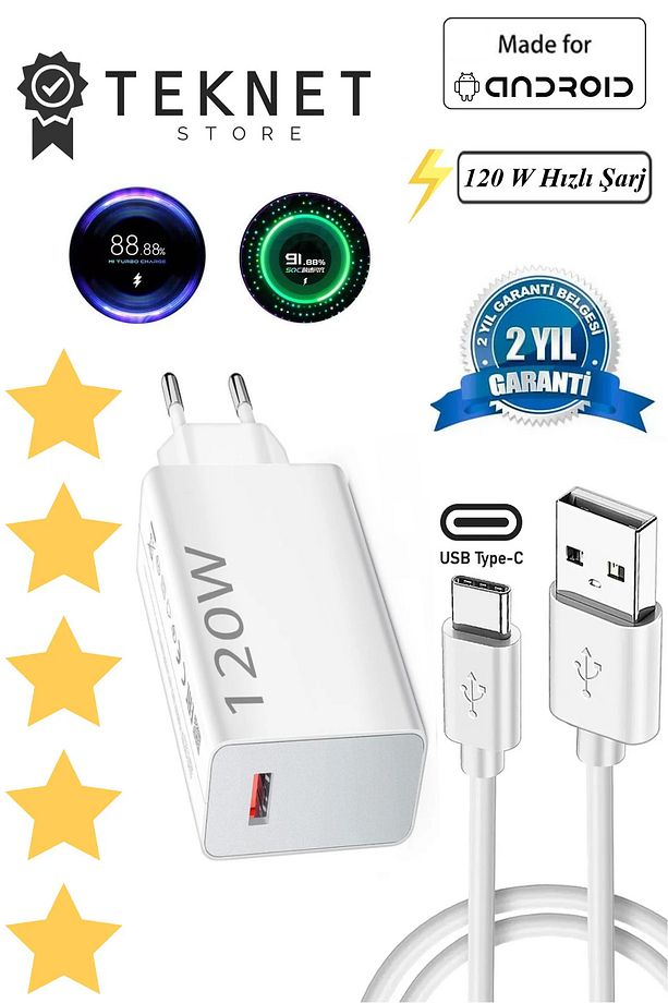 120 Watt Hızlı Çift Turbo Şarj Seti (Type-A) Android Uyumlu Yerli Üretim Üretici Garantili - 1