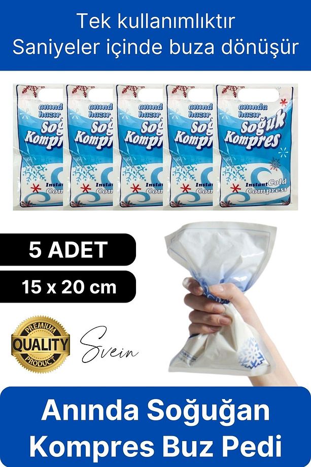 5 Adet Tek Kullanımlık Anında Hazır Soğuk Kompres Ped Buz Torbası Acil İlk Yardım Paketi Terapi - 1