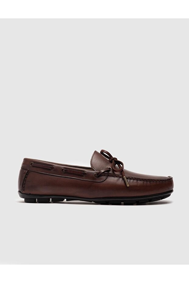 Venavos Genuine Leather Brown Rubber Sole Men's Casual Boat Shoes