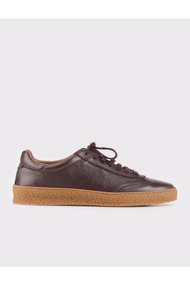 Genuine Leather Brown Lace-Up Men's Sports Sneakers