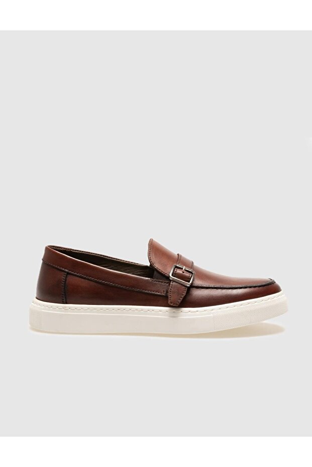 Genuine Leather Brown Buckle Men's Casual Shoes