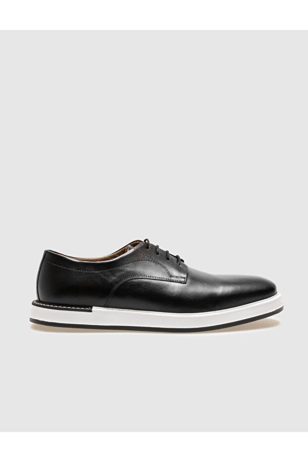 Genuine Leather Black Lace-Up Men's Casual Shoes