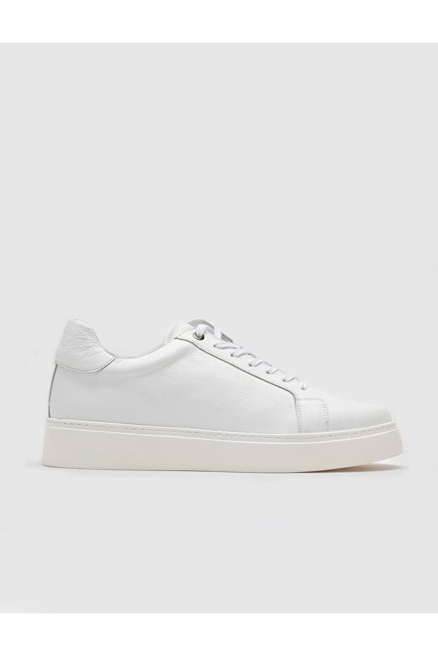 Genuine Leather White Lace-Up Men's Casual Sports Shoes