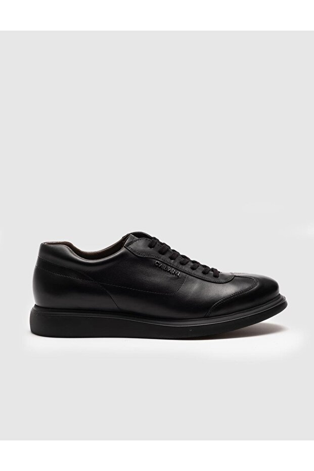Genuine Leather Black Lace-Up Men's Casual Shoes