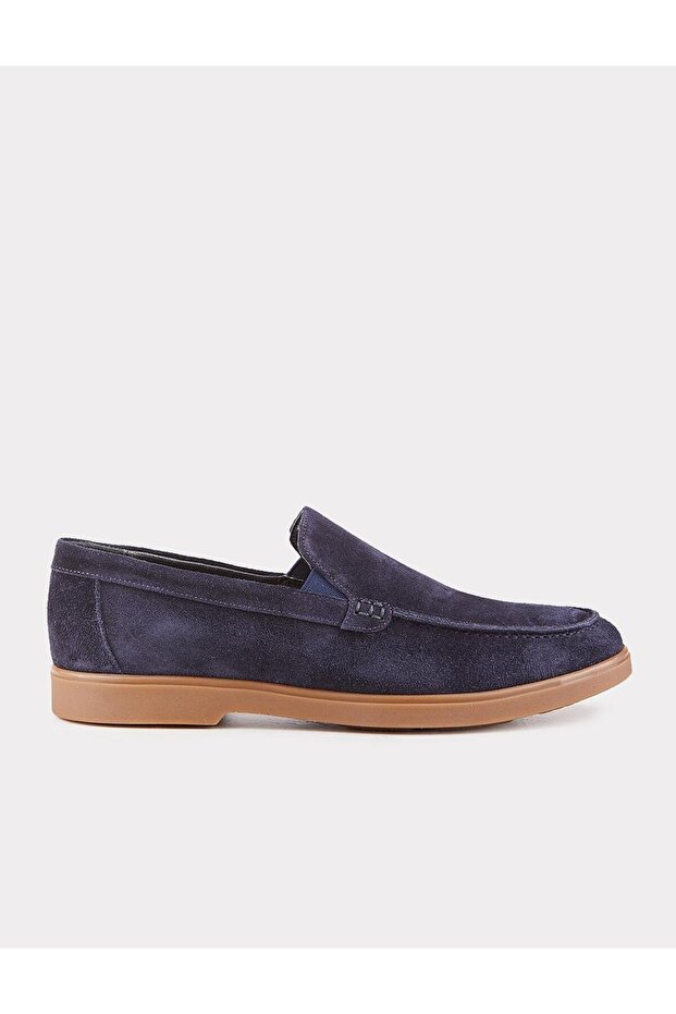 Navy Blue Suede Genuine Leather Men's Casual Shoes