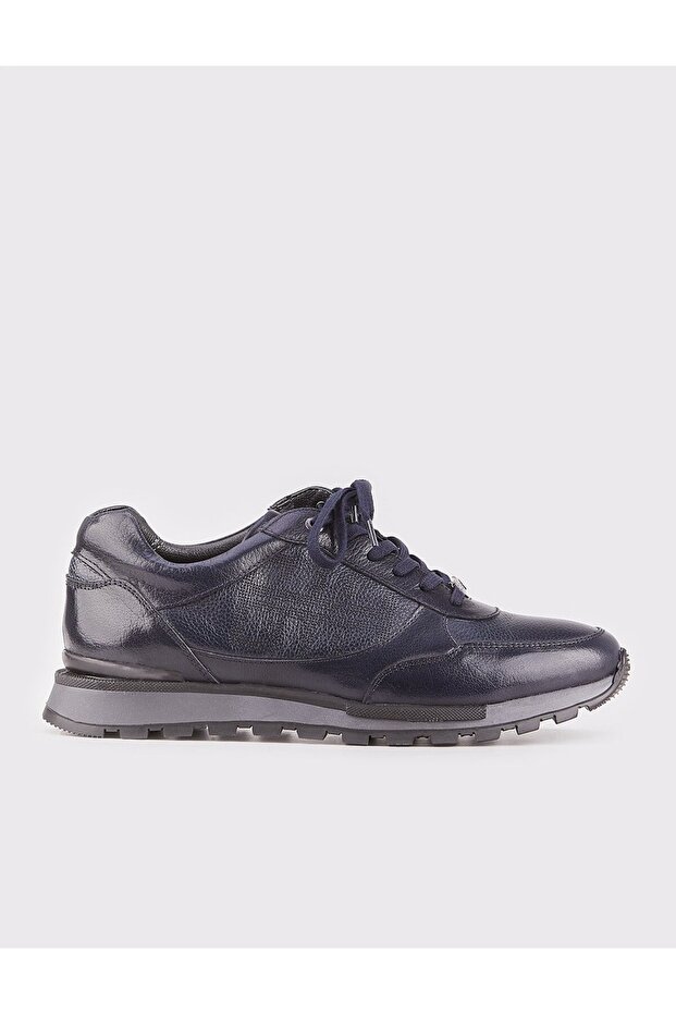 Leather Coated Navy Blue Lace-Up Men's Casual Shoes