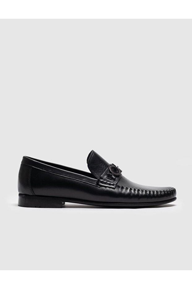 Genuine Leather Buckle Detailed Black Men's Classic Shoes