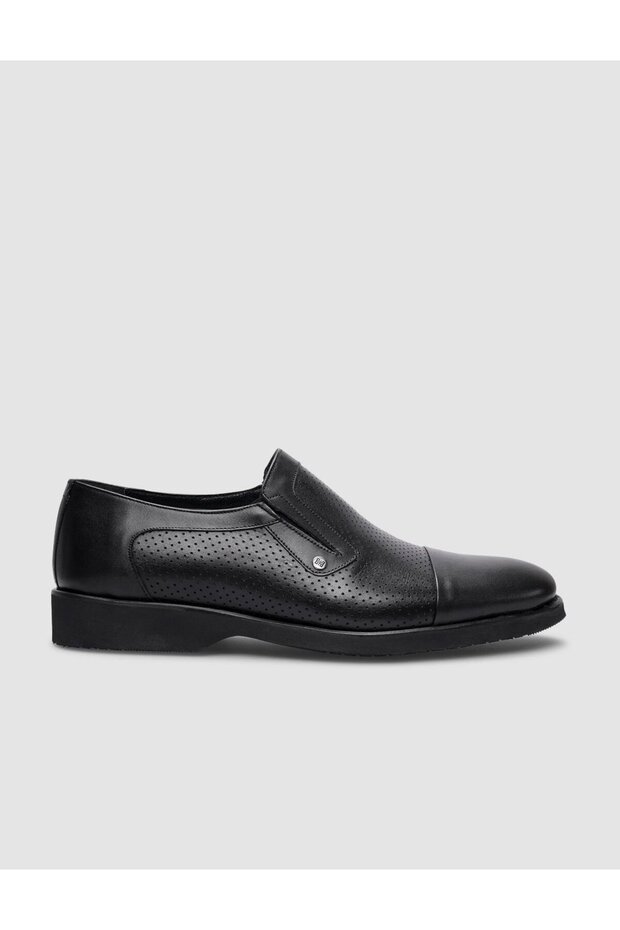 100% Genuine Leather Black Laser Detailed Men's Classic Shoes