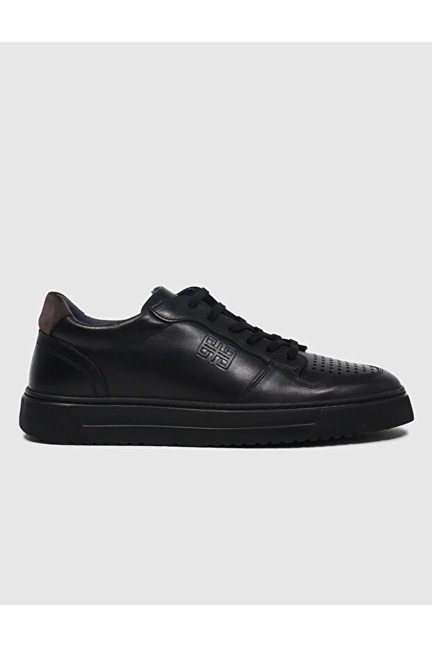 Genuine Leather Black Lace-Up Men's Sports Shoes