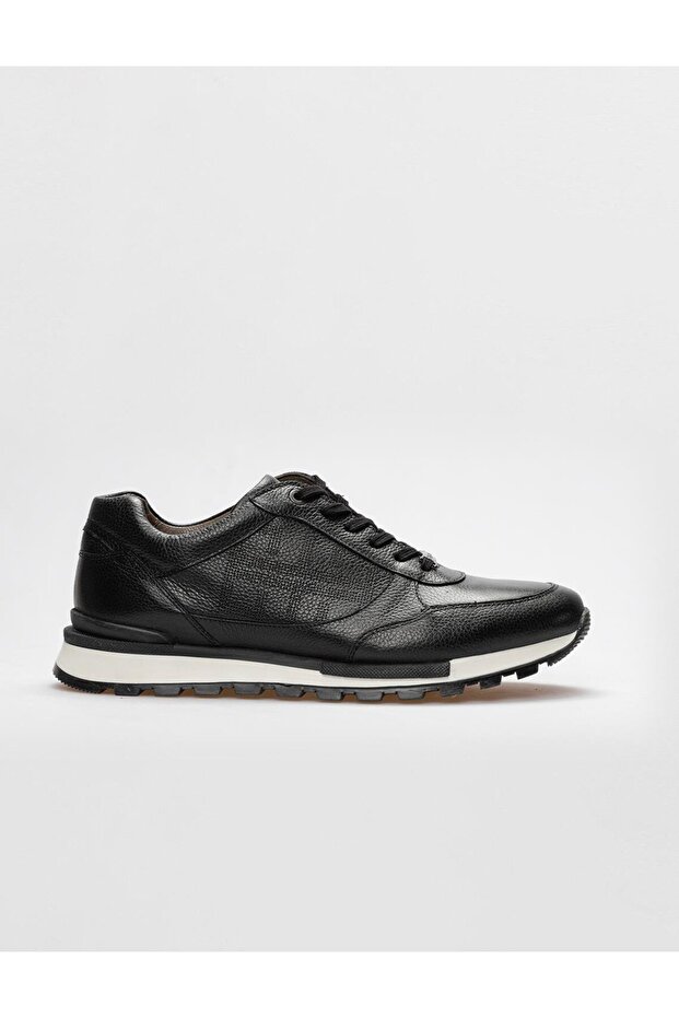 Genuine Leather Black Lace-Up Men's Sports Shoes