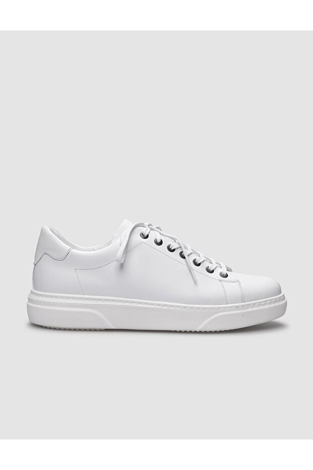 Genuine Leather White Lace-Up Men's Sports Shoes