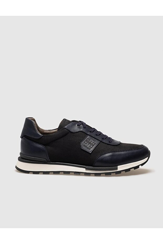 Genuine Leather Navy Blue Lace-Up Men's Sports Shoes