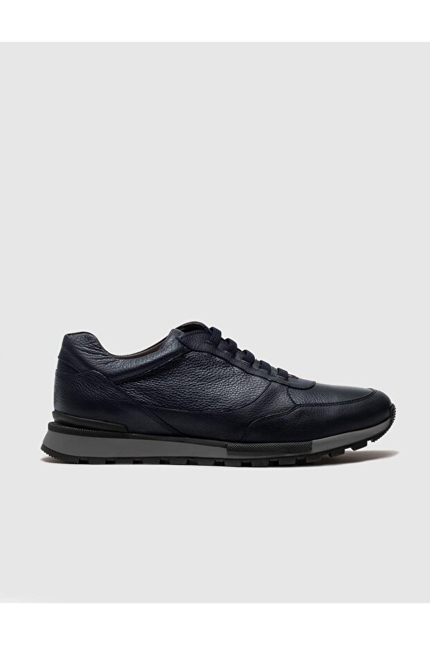 Genuine Leather Navy Blue Lace-Up Men's Sports Shoes