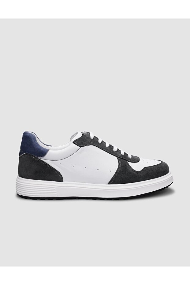 100% Genuine Leather White-Grey Suede Men's Lace-Up Shoes