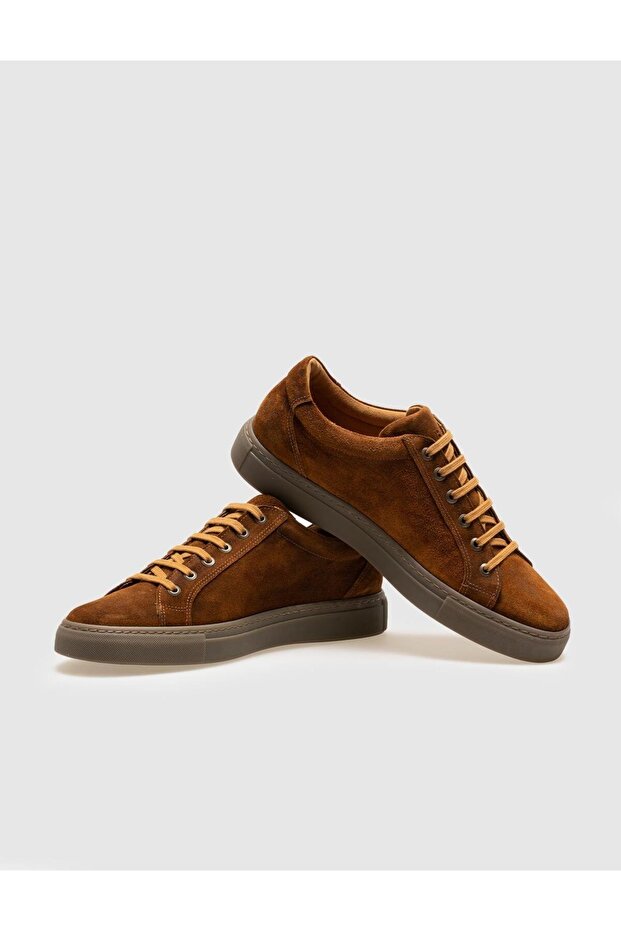 Hakiki Deri Taba Süet Bağcıklı Erkek Spor Ayakkabı - 4