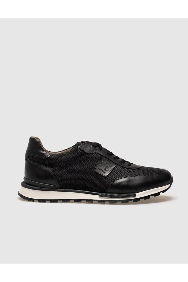 Genuine Leather Black Lace-Up Men's Sports Shoes