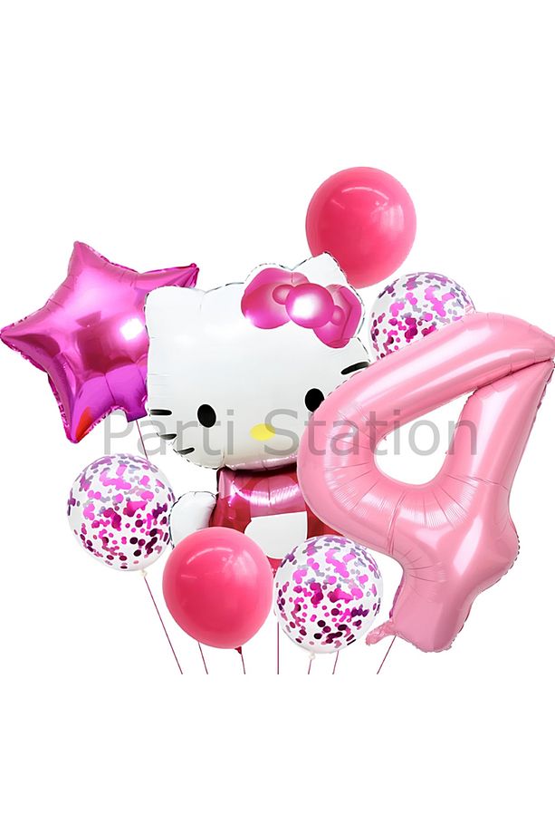Hello Kitty 4 Yaş Balon Set Yıldız Balon Folyo Set Konsept Doğum Günü Set Yaş Balon Set - 1