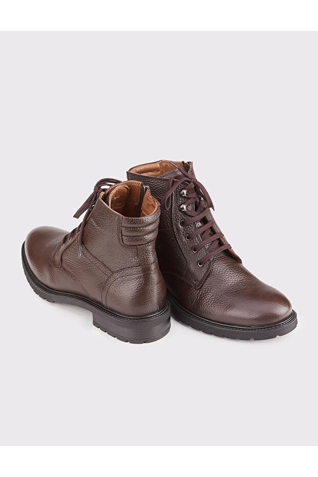 Hakiki Deri Kauçuk Tabanlı Kahverengi Bağcıklı Erkek Günlük Bot - 5