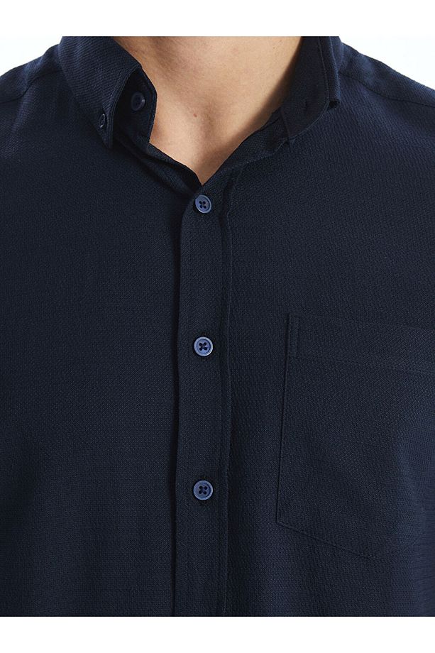 LCWAIKIKI Classic Regular Fit Kısa Kollu Armürlü Erkek Gömlek - 3
