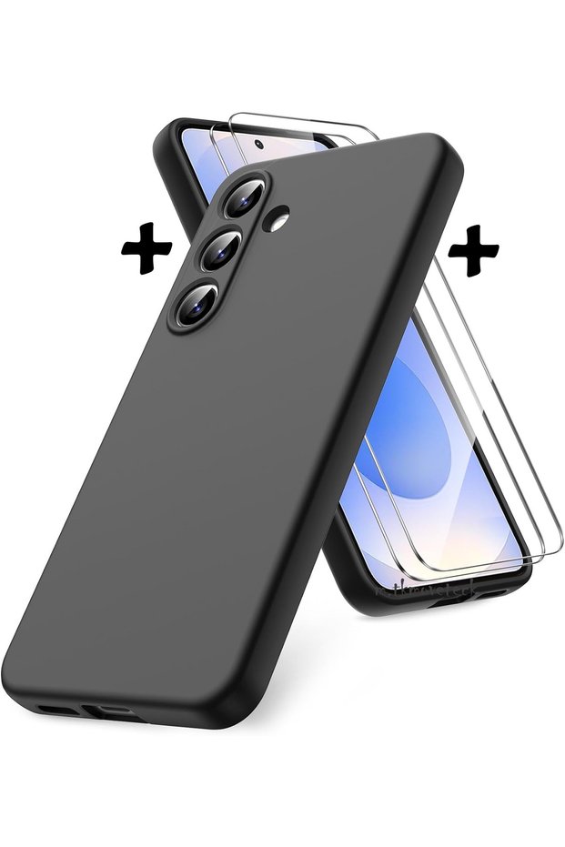 Galaxy S25 Case with Camera Protection Soft Colored Silicone + 9H Screen Protector Glass 2in1 Set
