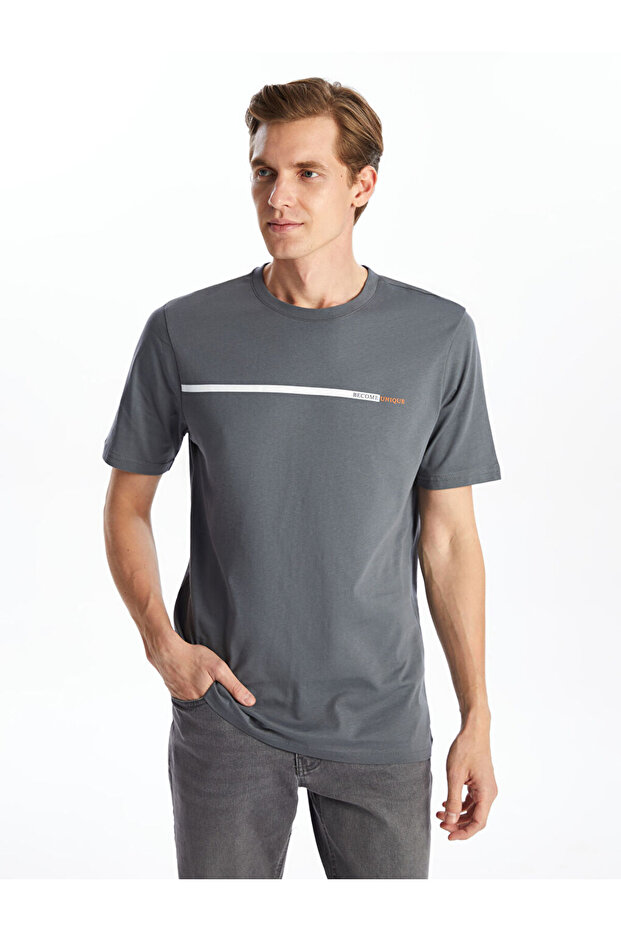 Lcwaikiki Classic Crew Neck Short Sleeve Printed Combed Cotton Men's T-Shirt (S5)