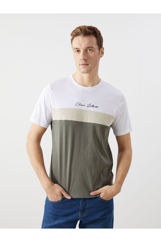 Lcwaikiki Classic Crew Neck Short Sleeve Color Block Men's T-Shirt