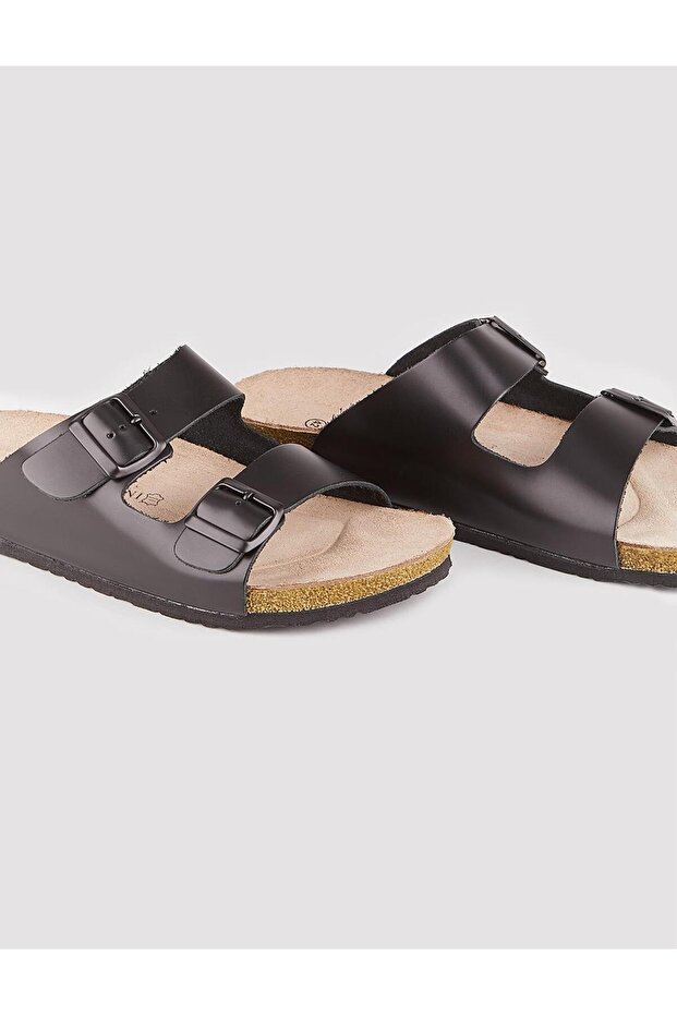 Gerçek Deri Siyah Kadın Terlik - 4