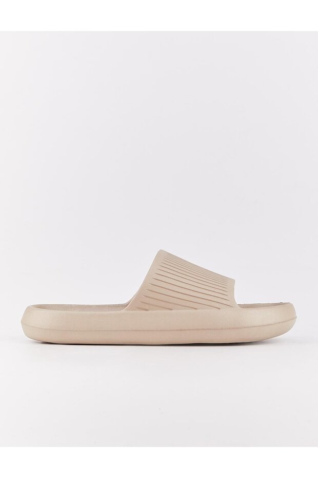 Beige Faux Leather Flat Women's Slippers