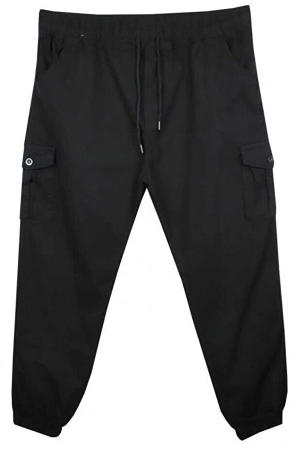 Cargo Pocket Plus Size Lycra Jogger Pants Black 1903