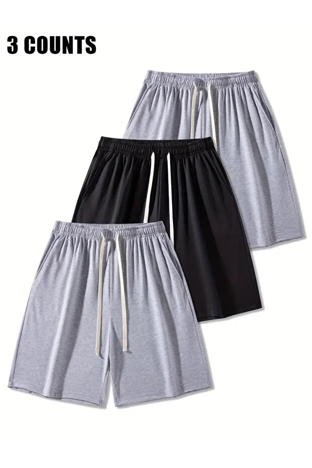 Plus Size Set of 3 Black and Gray Sweat-Proof Summer Sportswear - Shorts Tracksuit Bermuda