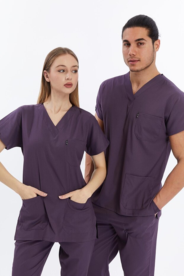 Happiness Basic - Lycra Doctor Nurse Uniform Set Scrubs Uniform Surgical Set (Unisex), Rose Ku