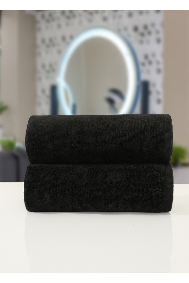 Special Super Soft 2 Pieces Black 50X100 cm Premium Cotton Velour Towel for Beauty Centers and Hair Salons