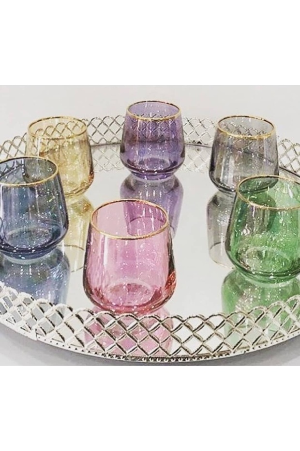 6-Person Colorful Coffee Glass Water Cup Set Zemzem Set, Dowry