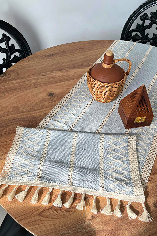 عداء قطني بنمط أصلي رمادي مقاس 35x140 - 1