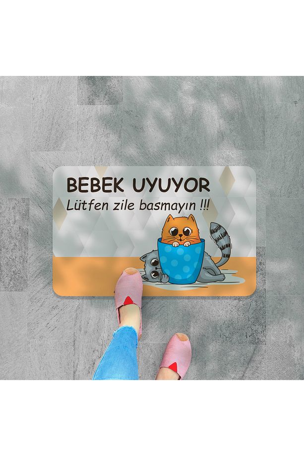 Bebek uyuyor Lütfen zile basmayın yazılır Dekoratif Dış Kapı Önü ve Iç Mekan Paspası yıkanabilir - 2