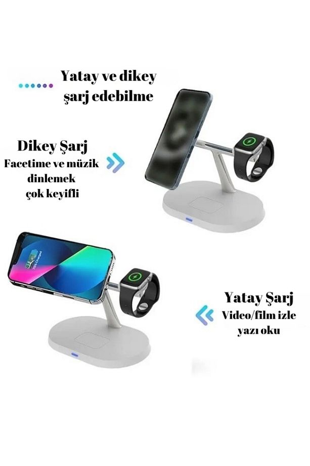 Kablosuz Şarj Aleti apple watch airpods Led Hızlı Şık Şarj Standı İstasyonu Iphone Android Hediyelik - 5