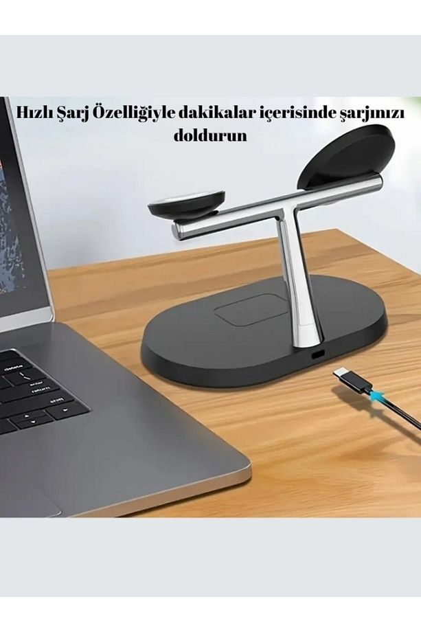 Kablosuz Şarj Aleti apple watch airpods Led Hızlı Şık Şarj Standı İstasyonu Iphone Android Hediyelik - 8