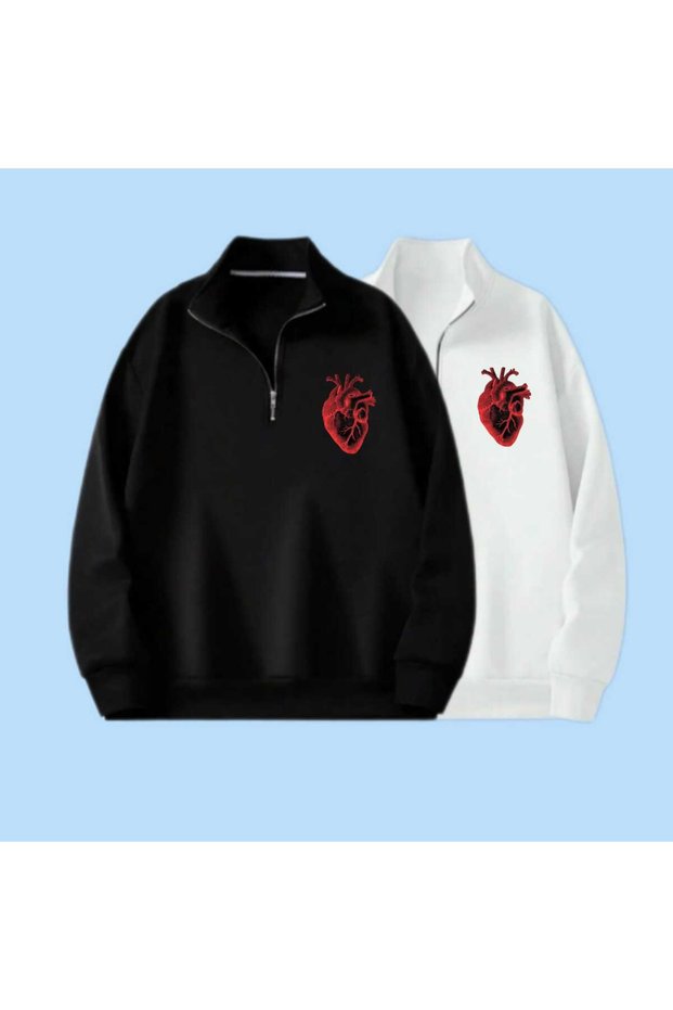 3 Yarn Half Zipper Stand Collar Valentine's Day Custom Couple Sweatshirts