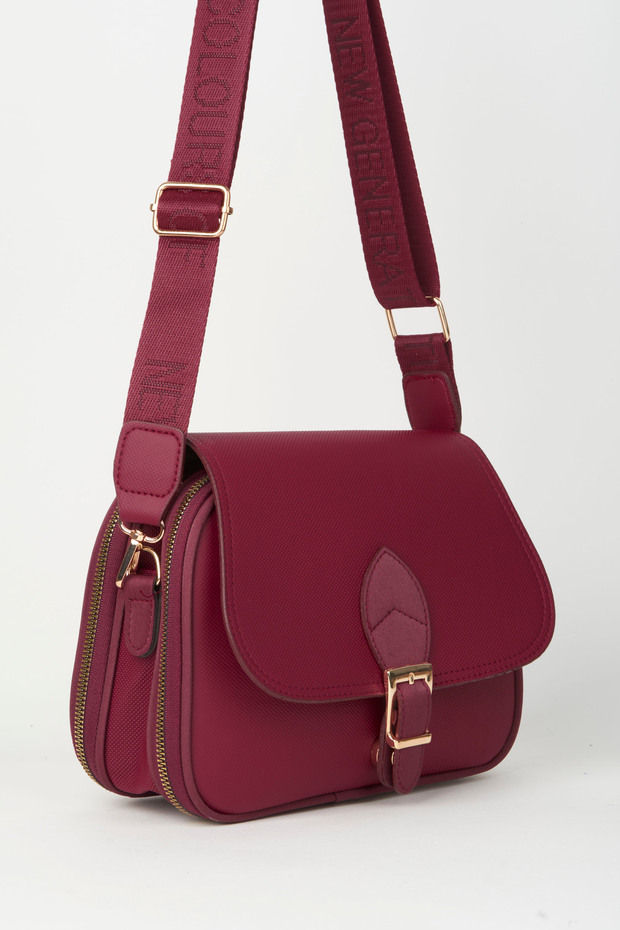 Women's Yonca Burgundy 4-Pocket Handbag with Flap, Strap, Zipper, and Snap Closure—Hand, Arm, and Shoulder Bag
