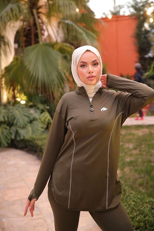 Kadın Yarım Fermuarlı Dalgıç Kumaş Standart Kalıp Jogger Eşofman Takımı - 6