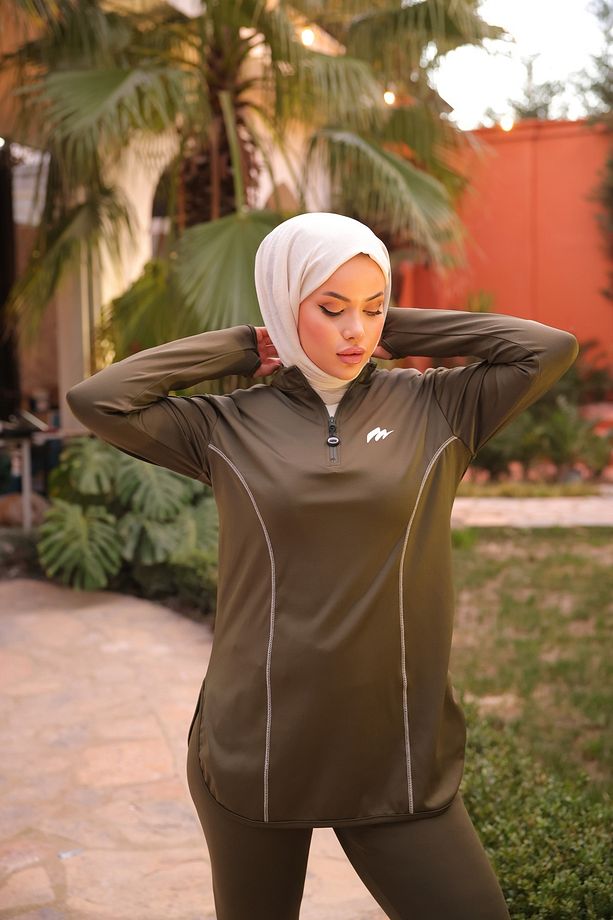 Kadın Yarım Fermuarlı Dalgıç Kumaş Standart Kalıp Jogger Eşofman Takımı - 4